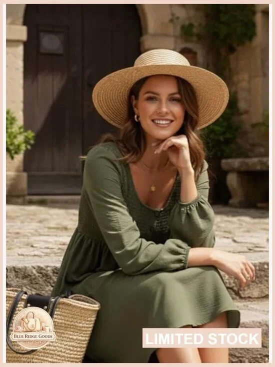 Long Sleeve Smocked Empire Waist A-Line Mini Dress Casual Elegant Chic - Picture 6 of 7